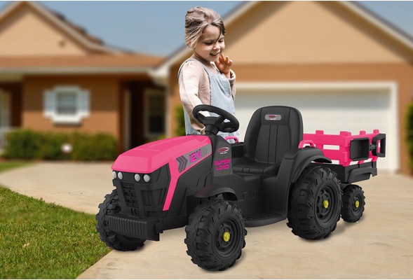 Tractor electrico infatil Ride-on Tractor Super Load con remolque rosa12V
